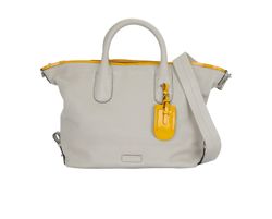 Tote Bag, Leather, Grey/Yellow, MIC, DB/S/LT, 3*